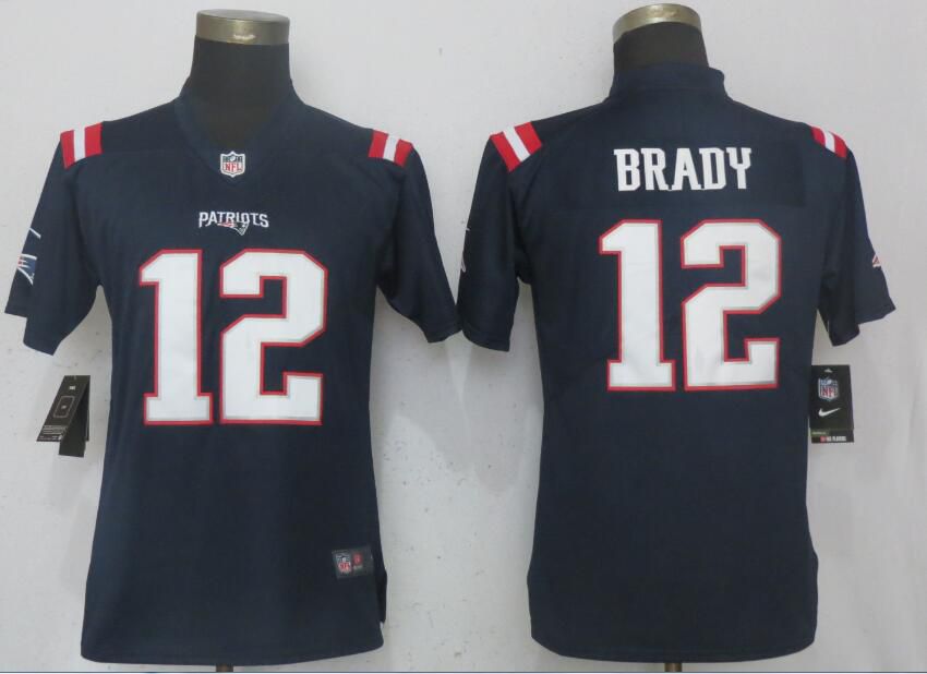 Women New England Patriots #12 Brady Navy Blue Color Rush Nike NFL Jerseys->women nfl jersey->Women Jersey